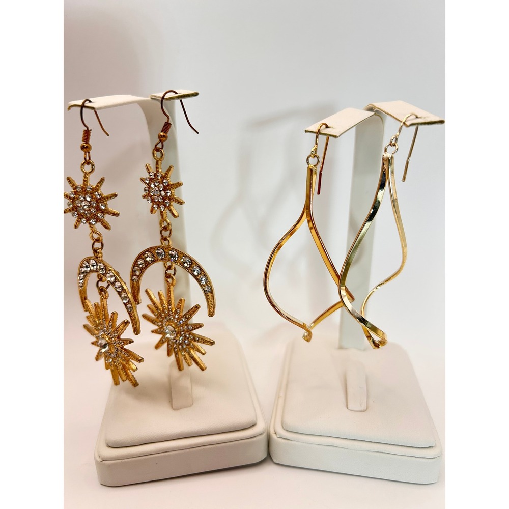 Dangle Earring Set Women OS Gold Good Celestial Sun Moon Spiral Bundle